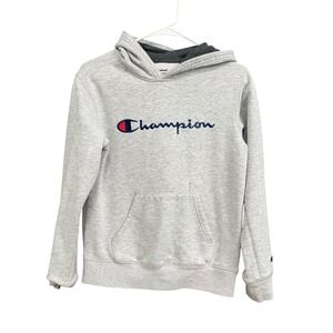 Champion Kids Hoodie Sweatshirt‎ Pullover Long Sleeve Gray Logo Large
